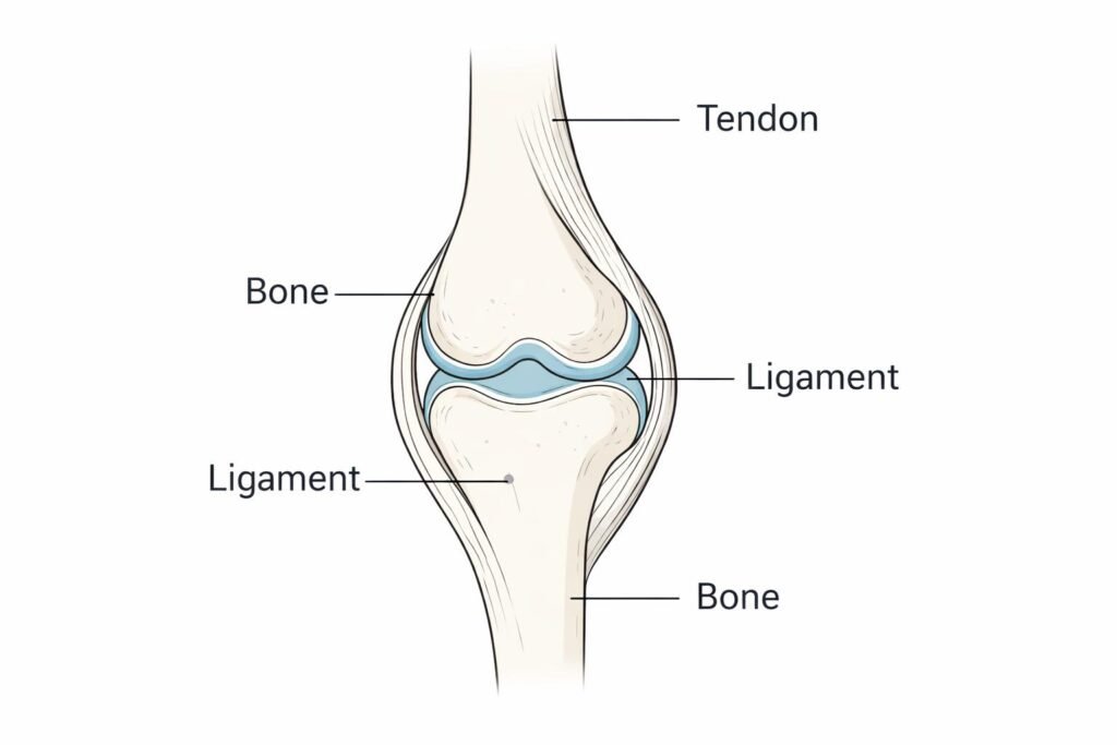 Diagram showing joint connective tissue and tendons adapting to training stress after 40